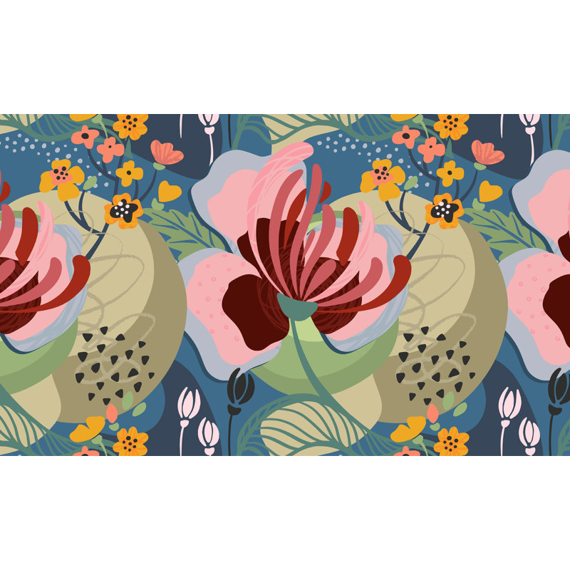 Murale botanique pelez et collez Speros - Art floral abstrait, L 96 po x l 210 po