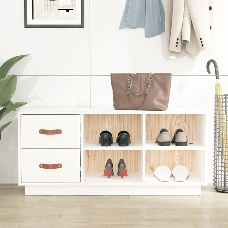Shoe Bench With Storage -  Scandinavian Design With 2 Drawers And 4 Compartments, Easy Assembly, White