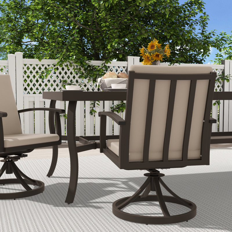 Chaises de patio pivotantes en aluminium 2 pièces avec coussins Colby, Bac à sable brun / noir