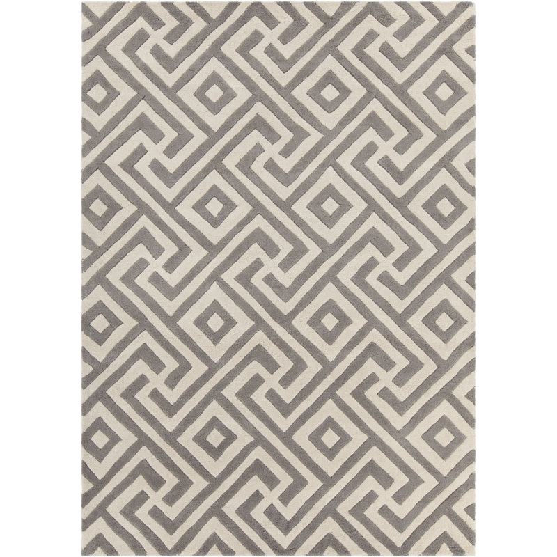 Tapis géométrique moderne en laine touffeté à la main Acworth, 5 pi x 7 pi