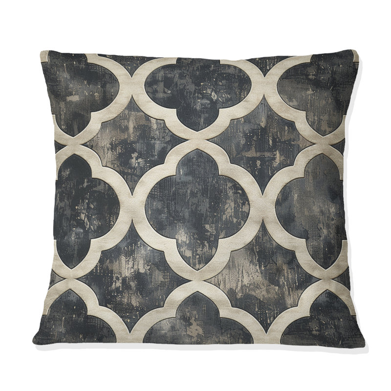 Coussin décoratif moderne beige en treillis V moderne, H 18 po x l 18 po