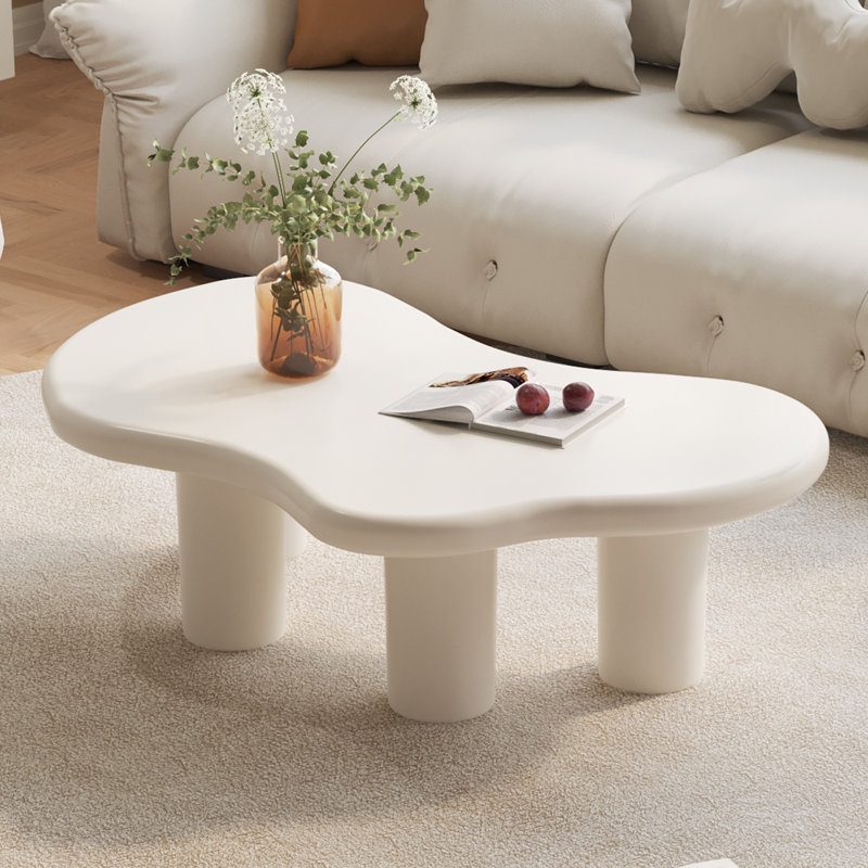 Modern Cream White Irregular Coffee Table with 4 Legs for Living Room, Bedroom