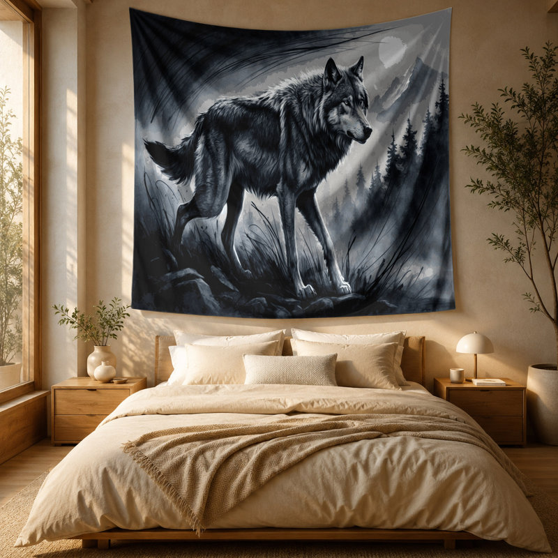 Tapisserie murale «Wildlife Grey Wolf», 88 po x 104 po
