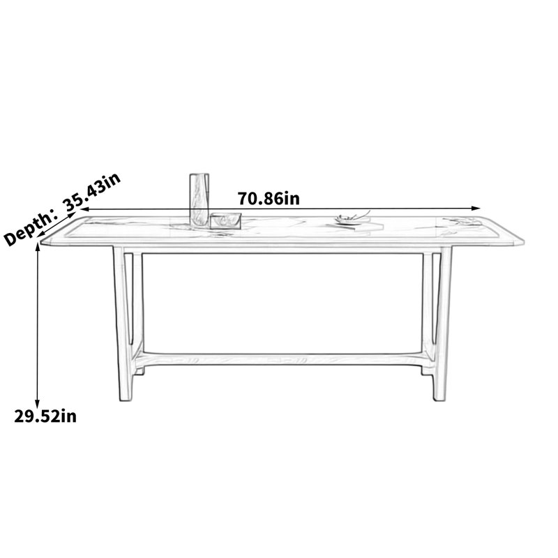 Vesro Solid Wood Base Dining Table, 29.52"H x 70.86"L x 35.43"W