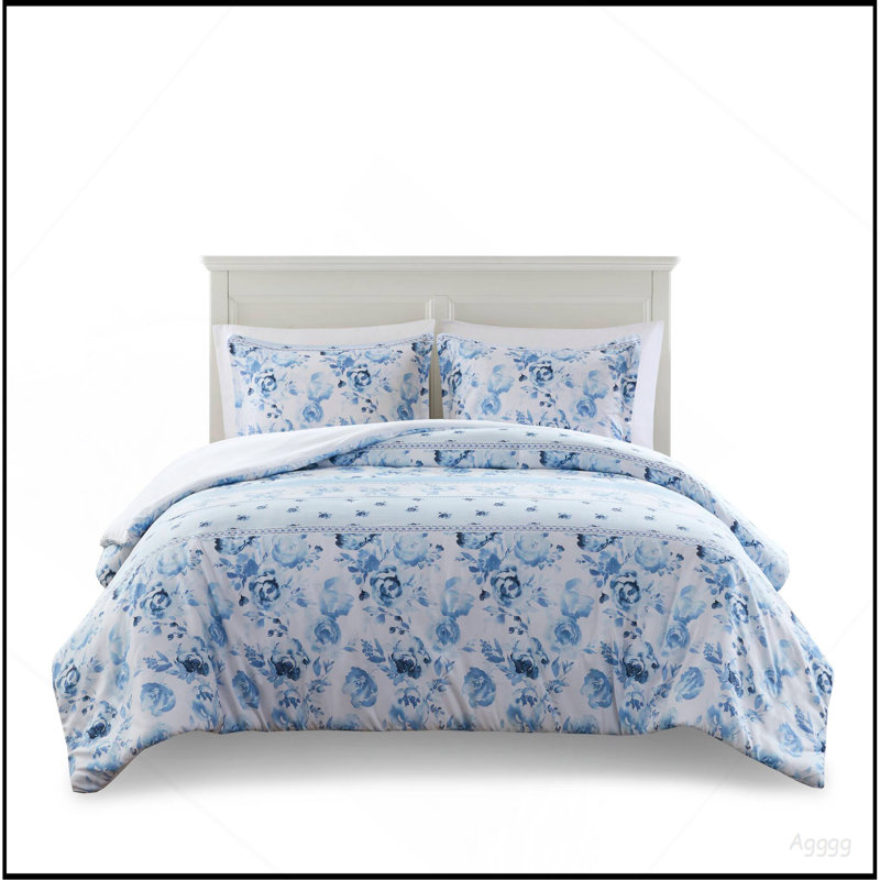 Ensemble de housse de couette à rayures florales double / grand