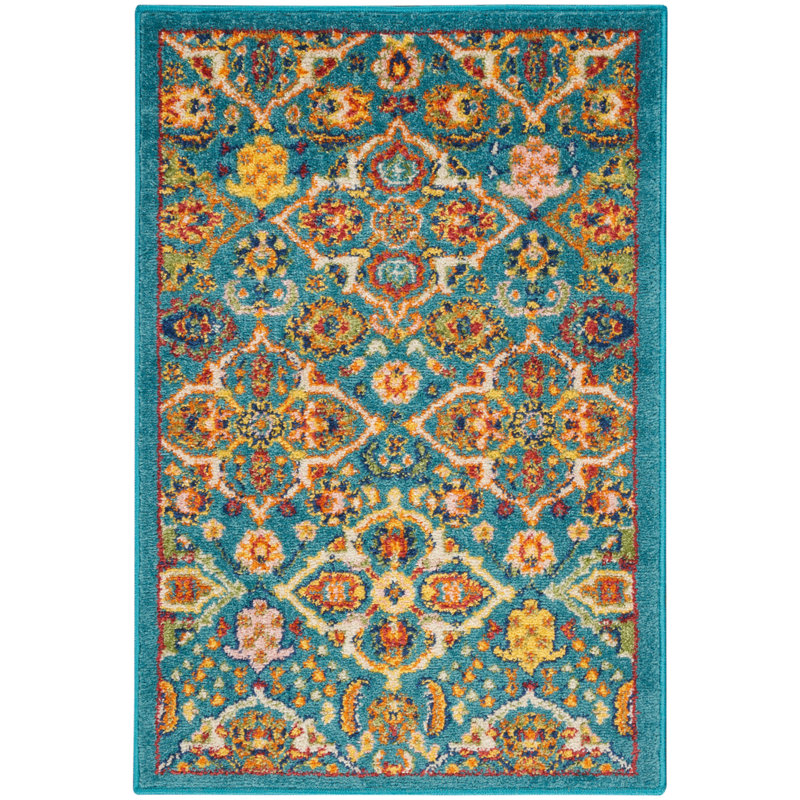 Tapis turquoise / ivoire / jaune Welaka, Rectangle 2 pi x 3 pi