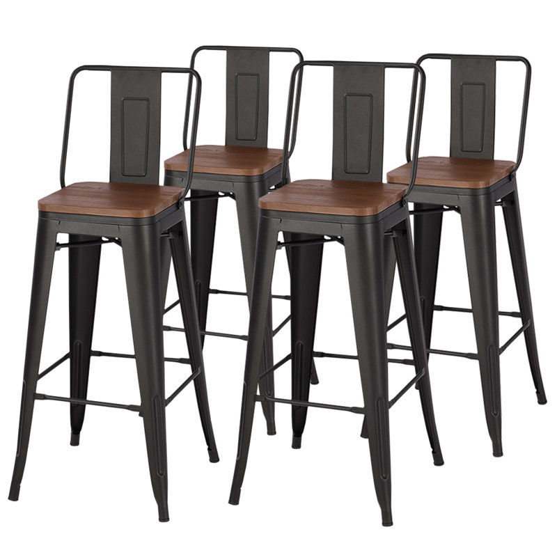 Mccray Set of 4 Metal Frame Industrial Style High Chair Bar Stool