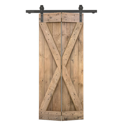 Pre-assembled Wood Bi-Fold Barn Door with Sliding Hardware Kit
