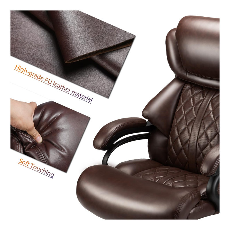 500lbs Big and Tall Office Chair for Heavy People - Executive Ergonomic Office Chair with Wide Spring Seat, Adjustable Lumbar Support, 360 Swivel PU Leather Brown Computer Desk Chair for Home Office