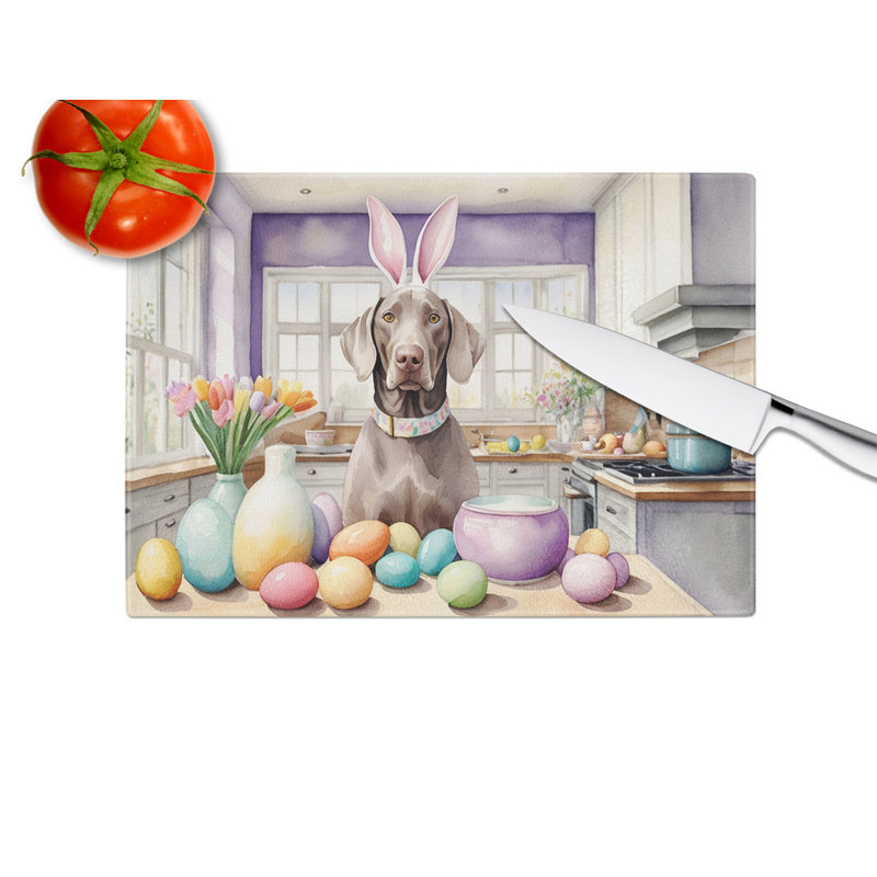 Decorating Easter Weimaraner Glass Cutting Board