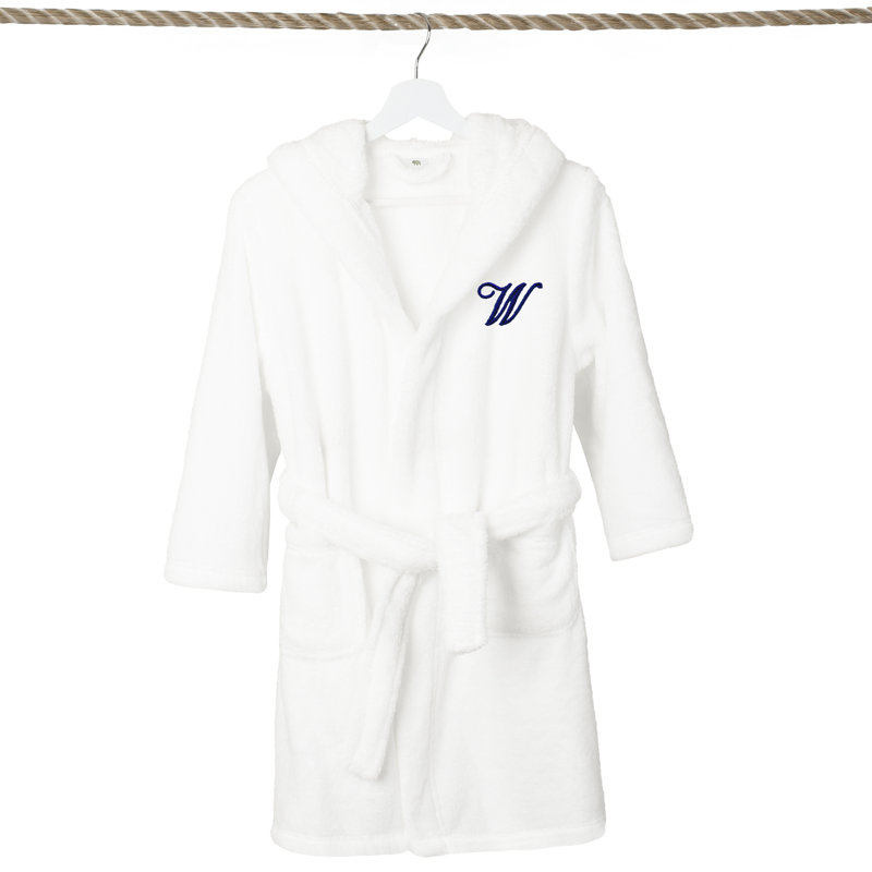 Peignoir en molleton mi-mollet personnalisé pour enfants avec poches et capuche, S, W
