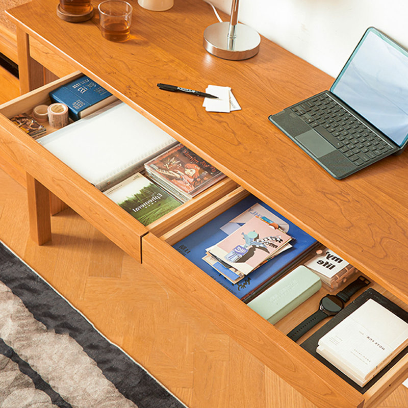Bureau rectangulaire brun en bois massif avec 2 tiroirs, H 29,53 po x l 55,12 po x P 21,65 po