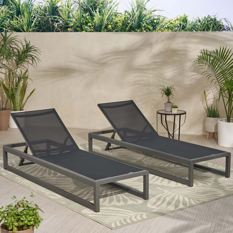 Modesta Chaise Lounge Beach Chair, Gray Cushion/Black Frame