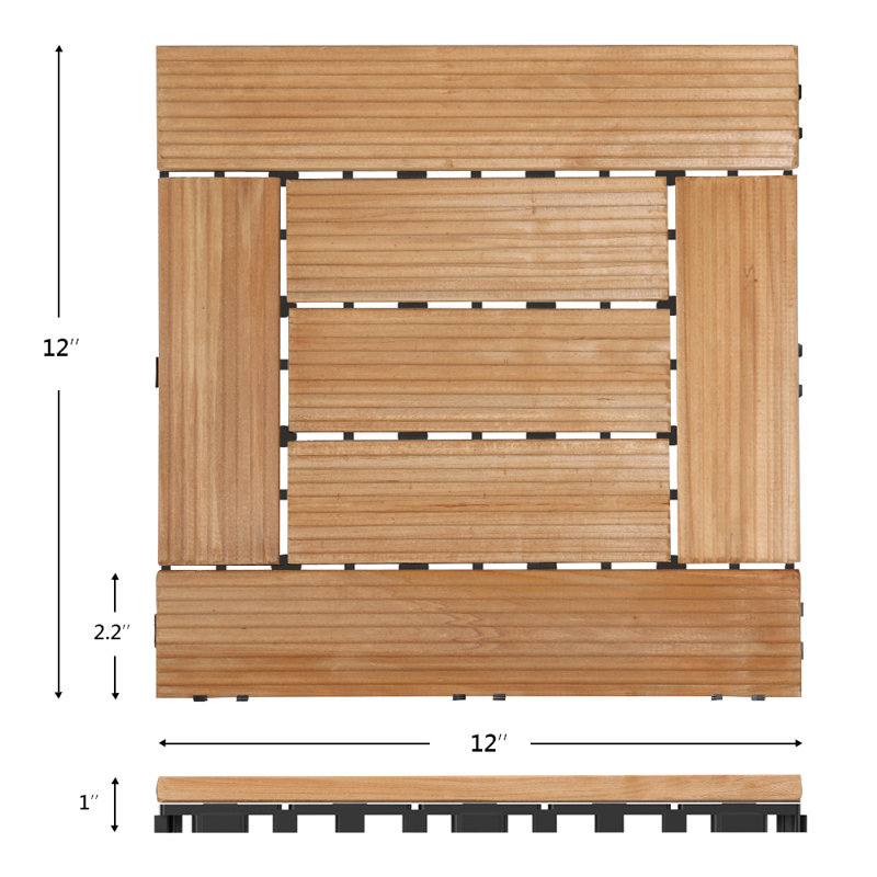 12" x 12" Fir Wood Interlocking Floor Tiles Pack of 27, Natural Wood