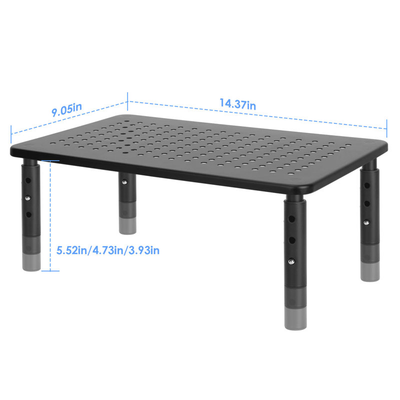 Support de moniteur en métal réglable en hauteur sur 3 niveaux, plateforme en maille ventilée, supporte jusqu'à 20 kg, organisateur de bureau pour moniteur, ordinateur portable et imprimante