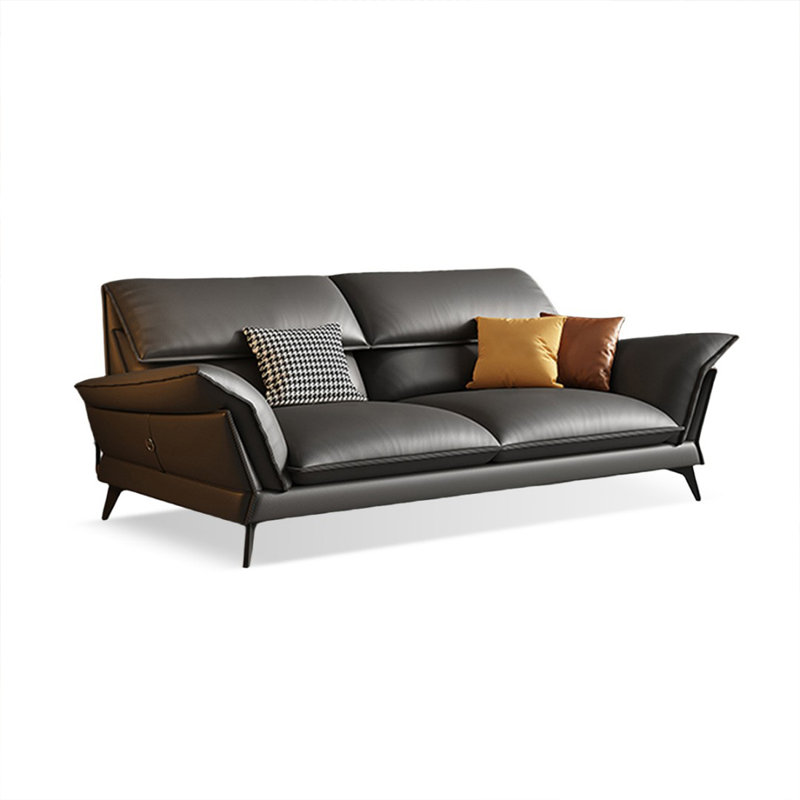 Black Genuine Leather Standard Sofa cushion couch, Black