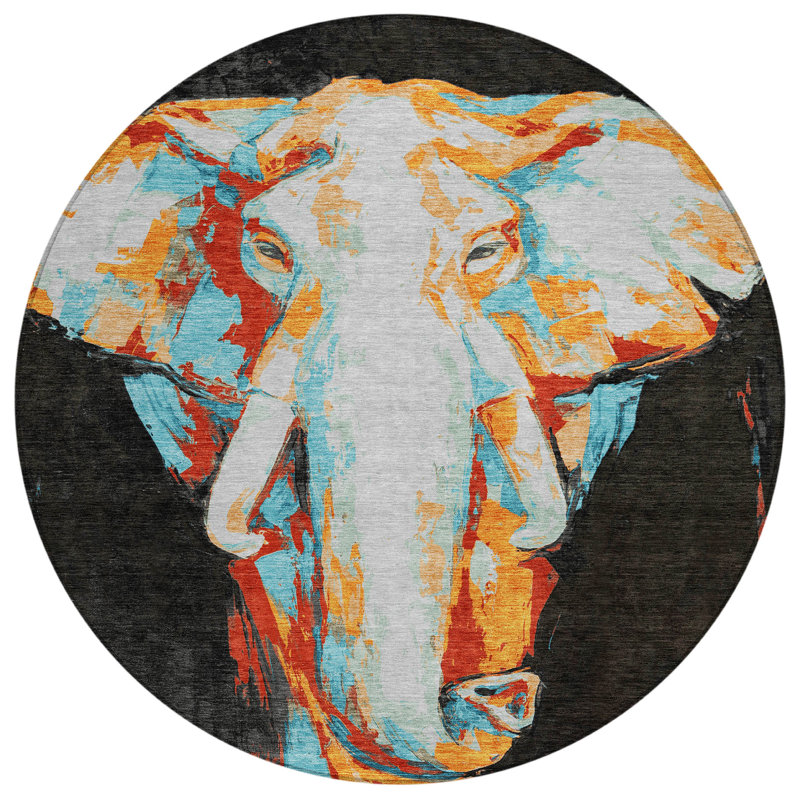 Machine Washable Indoor/Outdoor Houtz ACN2279 Animal Rug, Round 8'
