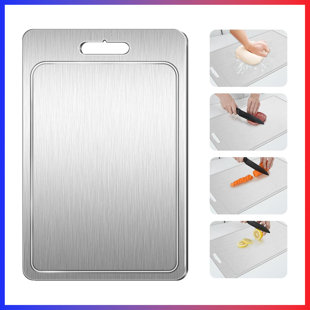 Planche à découper 100% titane pur - Planche à découper double face de qualité métallique pour viande, légumes et fruits avec rainure de jus
