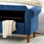 Banc à boutons de 62 po pour la chambre à coucher, le salon et le vestibule en bleu avec accoudoirs rembourrés en tissu moderne