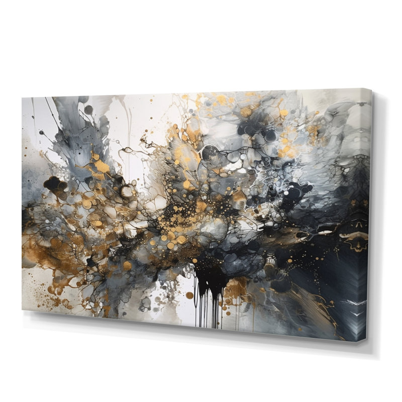 Gris gris délicat abstrait coups de pinceau V - art mural abstrait en marbre, H 12 po x l 20 po x P 1 po, Toile tendue
