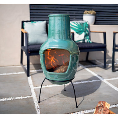 Small Glazed Chiminea Latigo Green