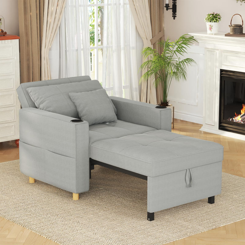Emma-Leigh 1 Seater Fabric Accent Chairs Bed, Light Grey Linen