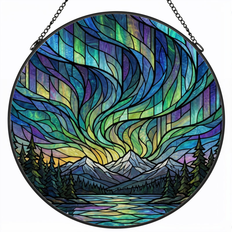 Panneau de vitrail en verre coloré 7,8 po H Northern Lights, H 7,8 po x l 7,8 po