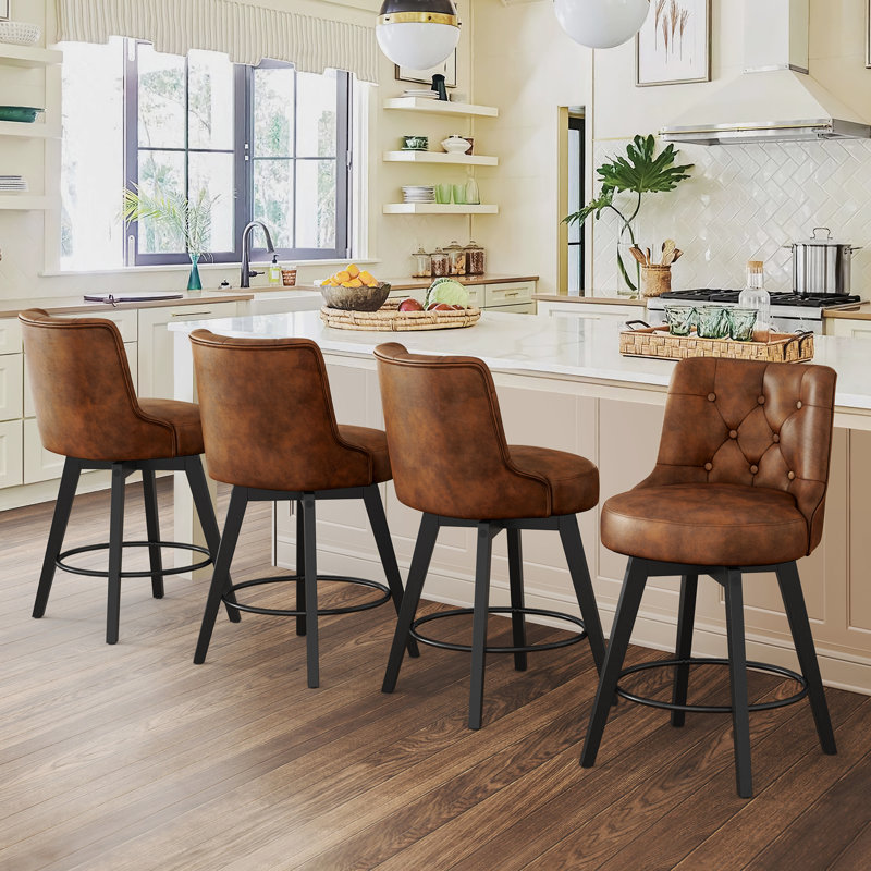 Tabouret de comptoir pivotant rembourré Arleine, Similicuir brun, 4