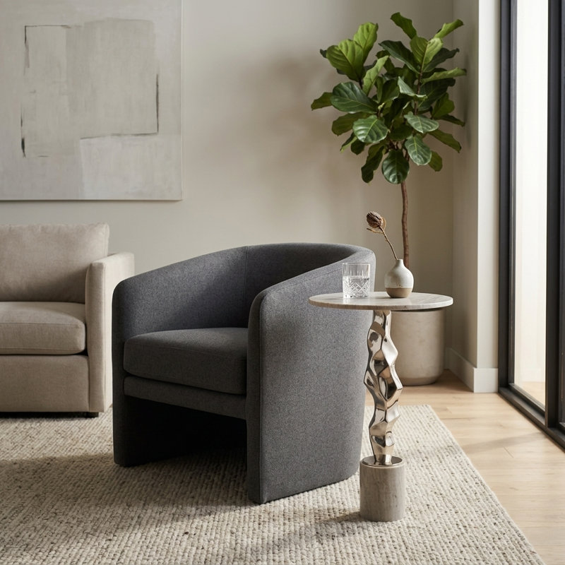 Modern Metal and Marble Accent Table with Sculptural Aluminum Base, Contemporary Side Table with Sleek Design and Elegant Marble Top for Home Decor - Silver