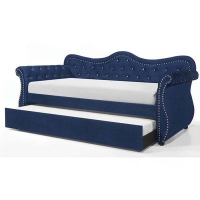 Upholstered Velvet Wood Daybed With Trundle