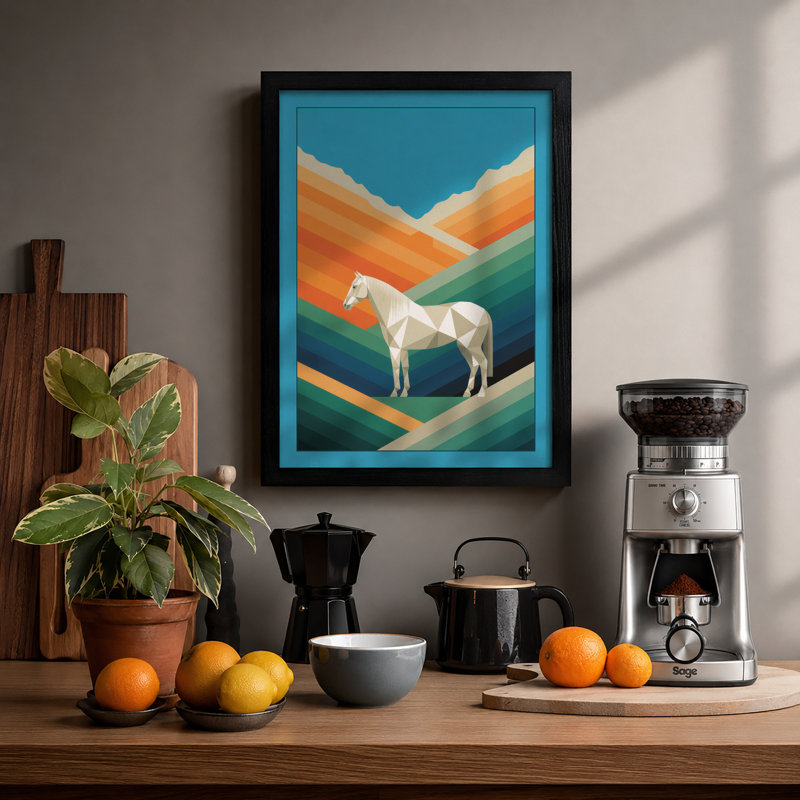 Horse in Motion Geometric - Framed Print, A1 - 84.1 x 59.4 cm, Black