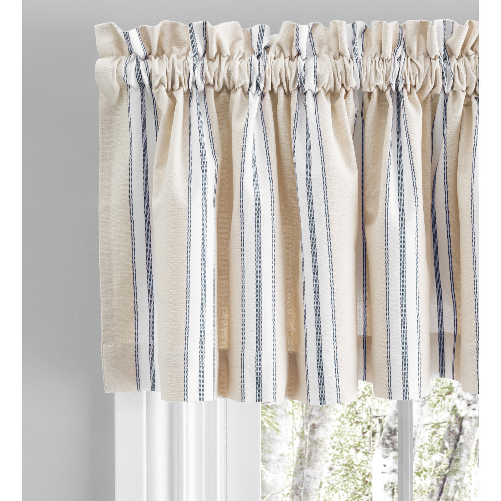 Beresford Striped Cotton Cafe Curtain, 50" W x 36" L, Navy
