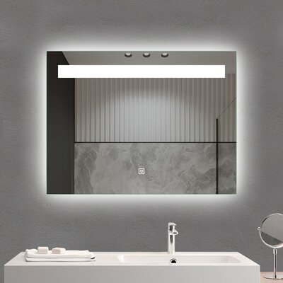 LED Lighted Vertical/Horizontal Wall Mounted Frameless Rectangle Bathroom Makeup Vanity Mirror / Touch Switch / Waterproof / Dimmable / 3 Color Lights -  Orren Ellis, E2C408CD6FD2468B916206251A0C03F7