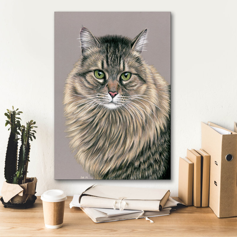 «Brown Tabby Siberian Cat» par Rebecca Wang, art mural sur toile, H 26 po x l 18 po x P 0,75 po