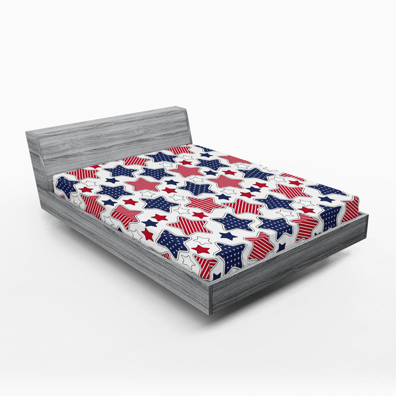 Ensemble de 2 draps-housse Ambesonne USA avec drapeaux rouge indigo et blanc, Drap-housse très grand californien
