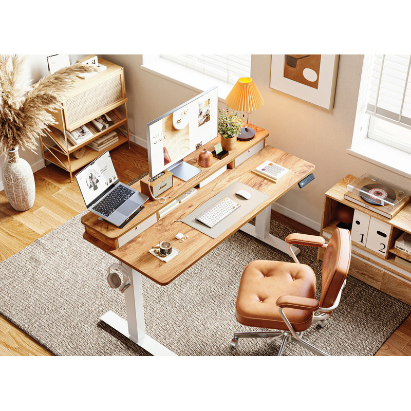 Height Adjustable Standing Desk, Light Rustic/White, 47.24" H x 55.12" W x 23.63" D