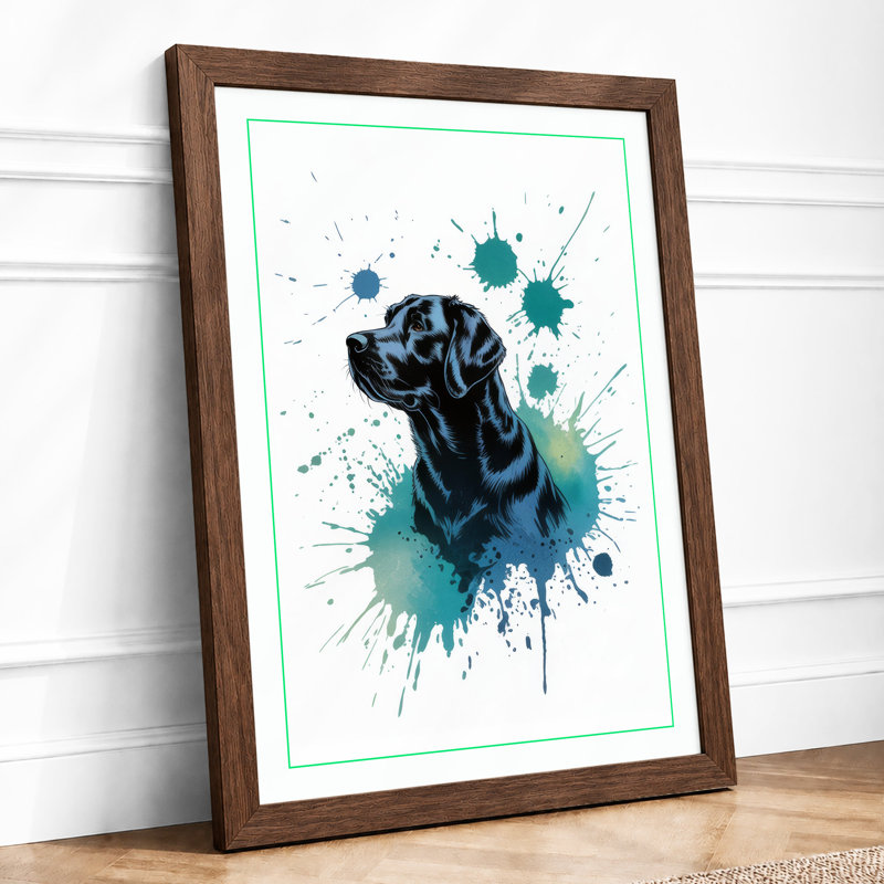 Labrador in Teal Splash Modern - Framed Print, Walnut, A1 - 84.1 x 59.4 cm