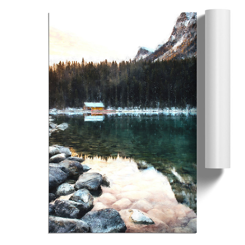 Hut at the Foot of a Mountain Painting - Frameless Print, 59cm H x 42cm W x 0.1cm D