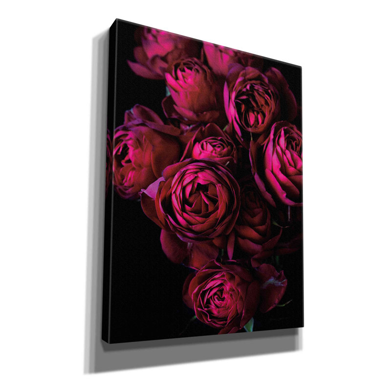 Chou rose sur toile par Elise Catterall, H 16 po x l 12 po x P 0,75 po