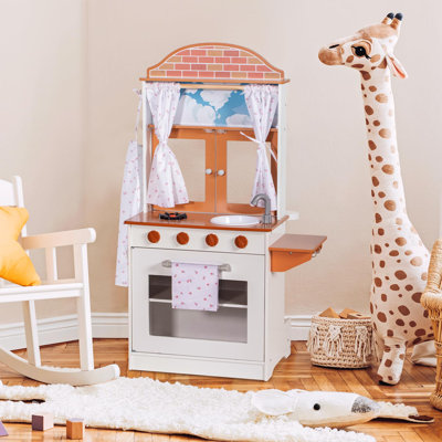 Preschool Kitchen Playset, Double-sided Wooden Farm Play Kitchen Set For Kids