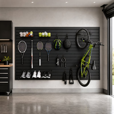 Slatwall Panel 8' X 4' Pvc Garage Organizing System With 29pcs Sports Equipment Accessories Set