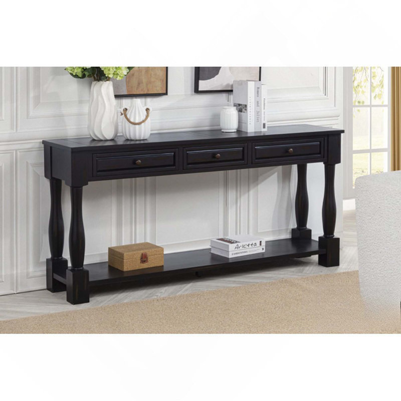 Console de style méditerranéen avec 3 tiroirs pratiques et une tablette pour l'entrée, le couloir, le salon, de qualité supérieure, assemblage requis