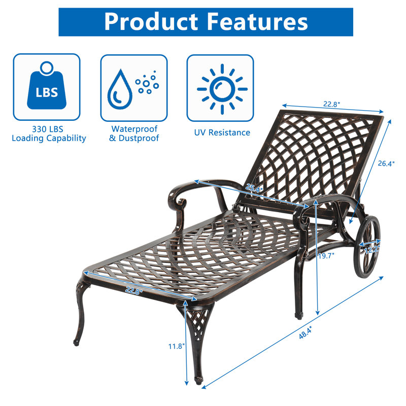 Chaise longue inclinable 48,4 po Bauder, Bronze
