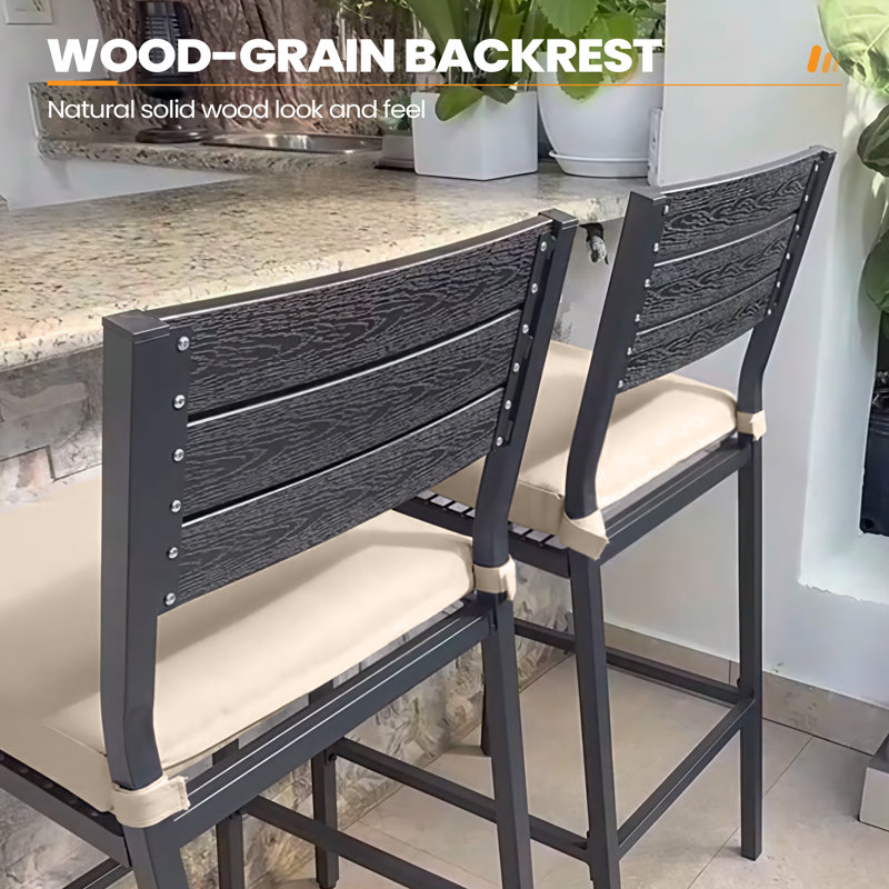 2 - Person Metal Patio Bar Dining Set with Removable Cushion, 55'' in W x 15.6'' in D, Beige, Black