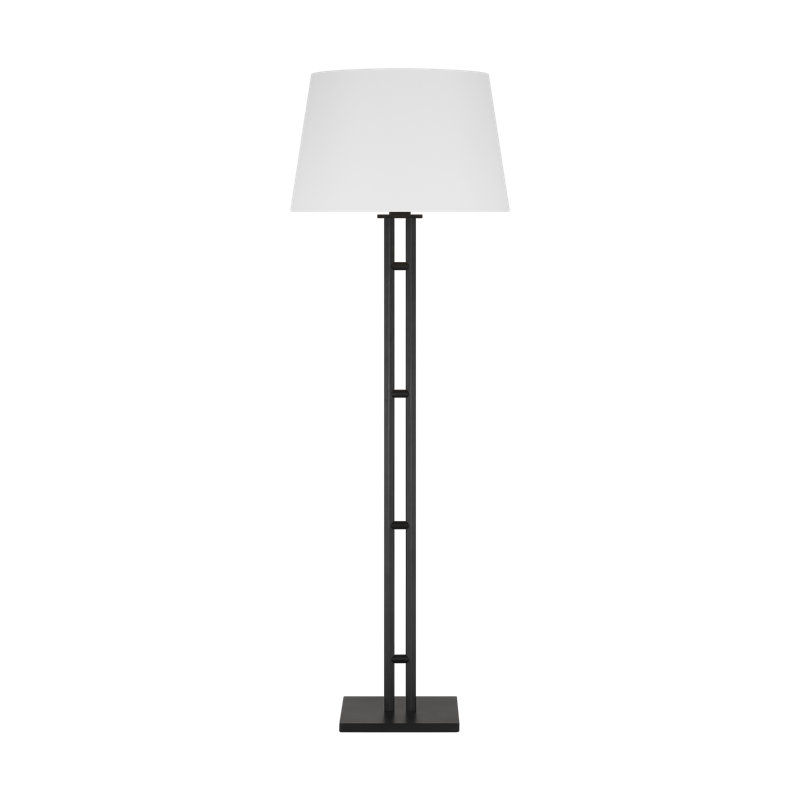 Aged Iron Floor Lamp with White Linen Shade