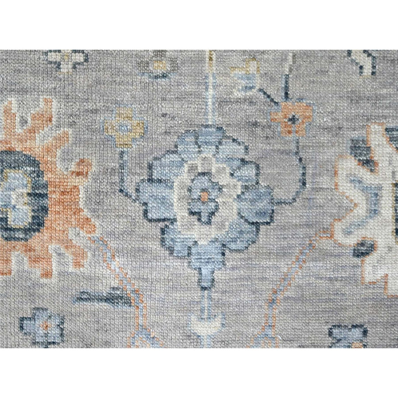 Tapis oriental surdimensionné gris moyen 11 pi 6 po x 15 pi, de conception Oushak, collection souple, en laine biologique, noué à la main, doux et moelleux