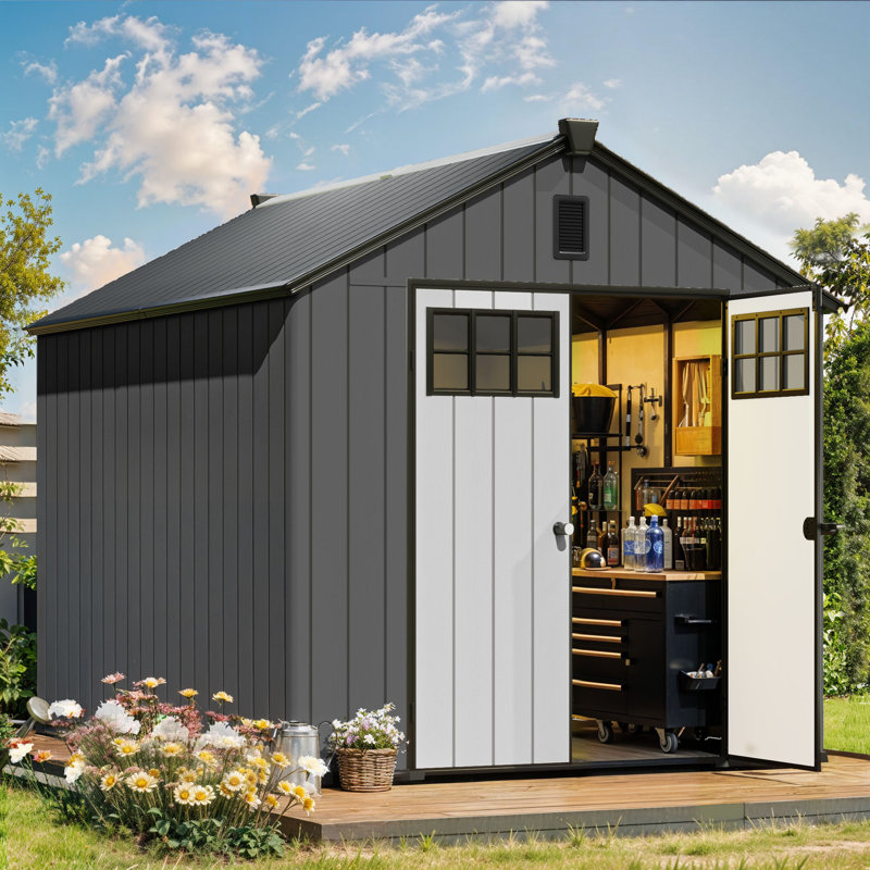 Remise de rangement extérieure 8 x 10 pi avec plancher, Gris