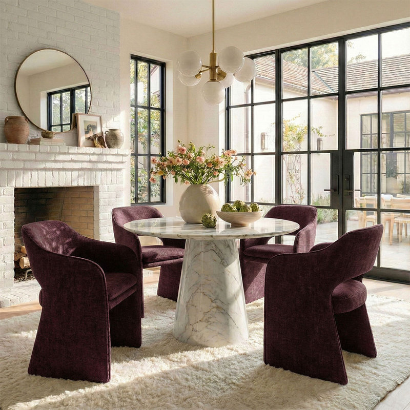 19" Seat Height Upholstered Fabric Dining Armchair, Wine