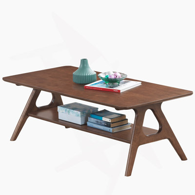 Mid-century Modern Wood Coffee Table, Rectangular With Shelf Option Walnut Table Shelf, Charisma