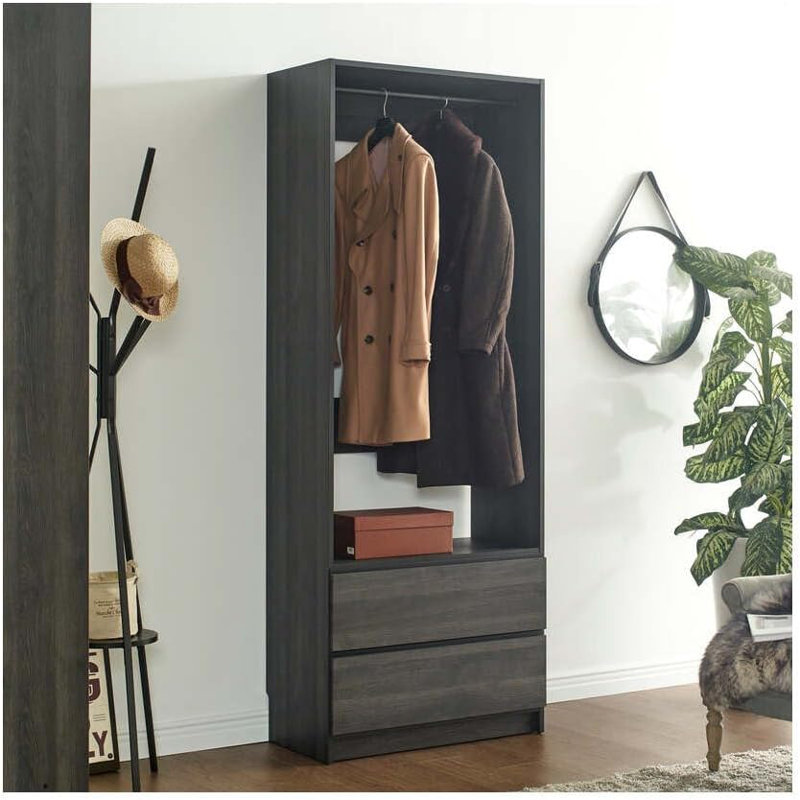  32 Inch Gray Wood Walk in Closet System with Two Drawers for Closet Room Use, Black